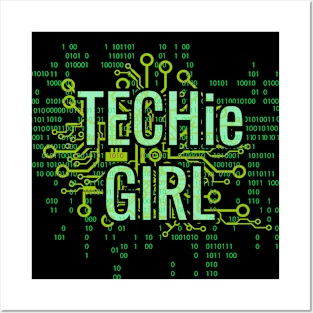 TECHie GIRL Green cyber matrix circuit T-Shirt Posters and Art